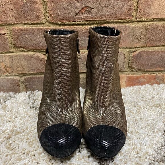 Chanel Gold Metallic Cap Toe Ankle Bootie Size 38.5 - Picture 3 of 11